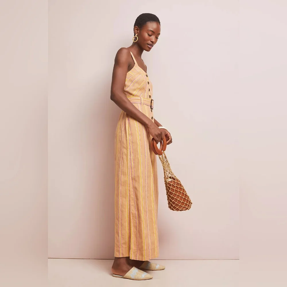 Anthropologie Arlene wide leg linen blend jumpsuit w stripes nwt - Picture 4 of 4